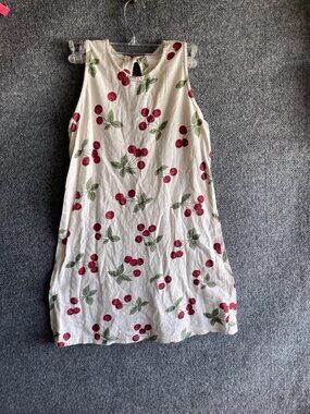 Vintage All That Jazz Dress Womens Medium White Cherry Print Cotton Sundress USA